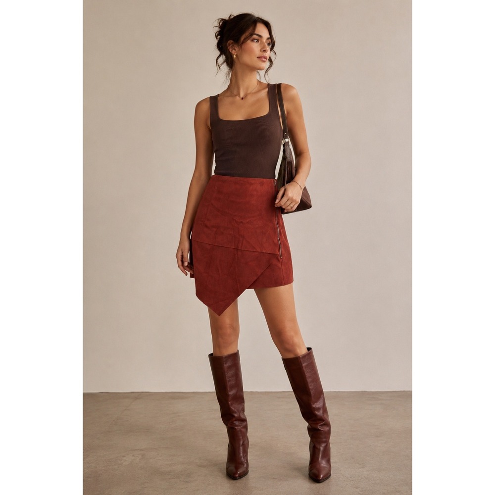 Boho chic Hem & Thread Asymmetrical Rust Skirt SMALL